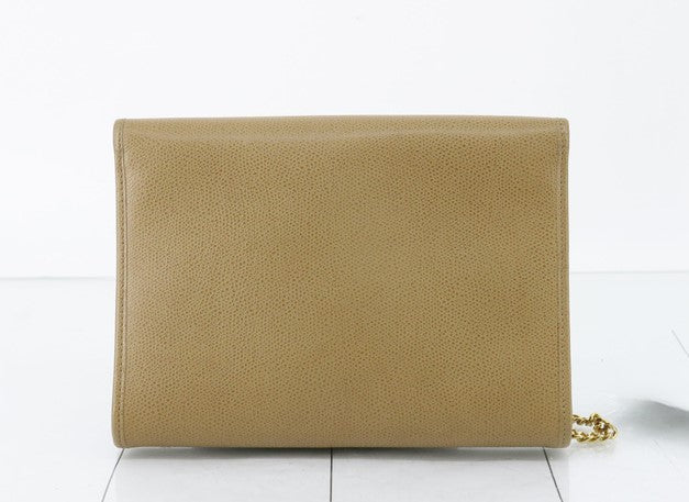 Christian Dior Vintage Leather Chain Shoulder Bag Beige With Gold Hardware