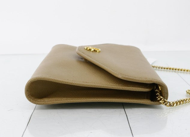 Christian Dior Vintage Leather Chain Shoulder Bag Beige With Gold Hardware