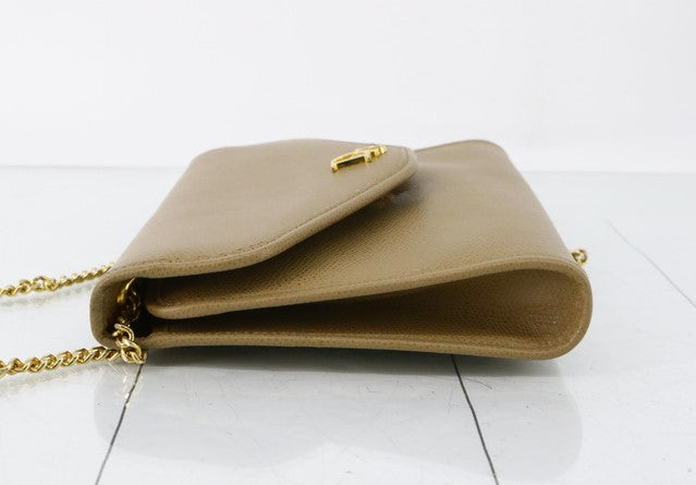 Christian Dior Vintage Leather Chain Shoulder Bag Beige With Gold Hardware