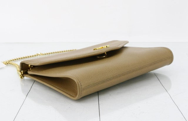Christian Dior Vintage Leather Chain Shoulder Bag Beige With Gold Hardware