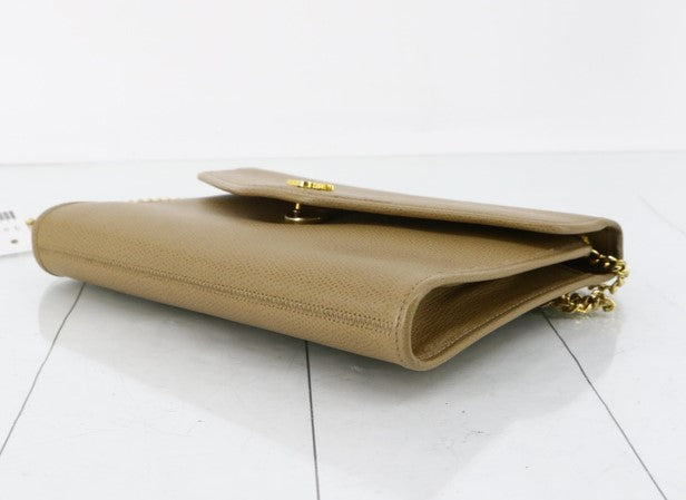 Christian Dior Vintage Leather Chain Shoulder Bag Beige With Gold Hardware