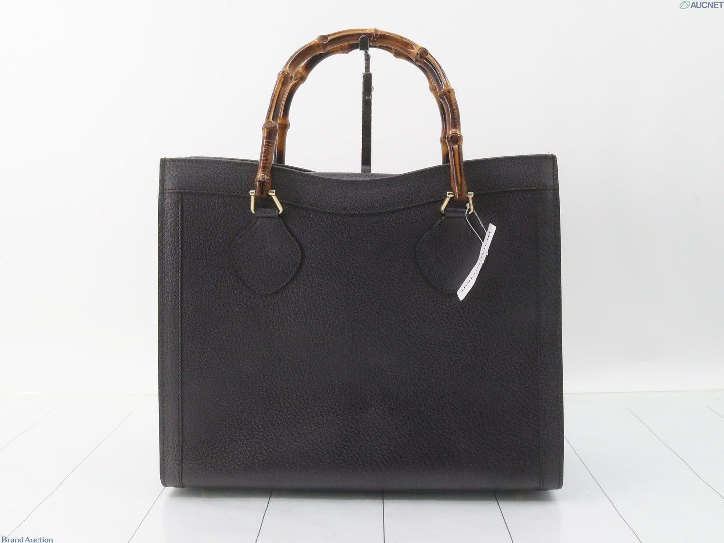 Gucci Diana black leather tote bag with bamboo handle
