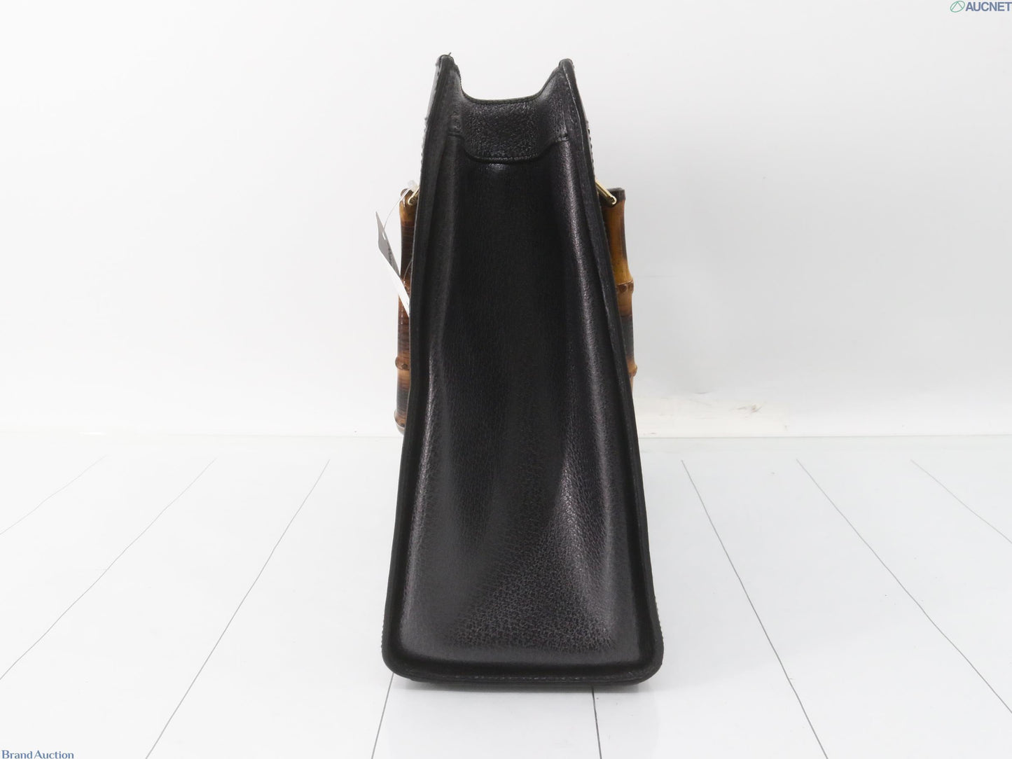 Gucci Diana black leather tote bag with bamboo handle