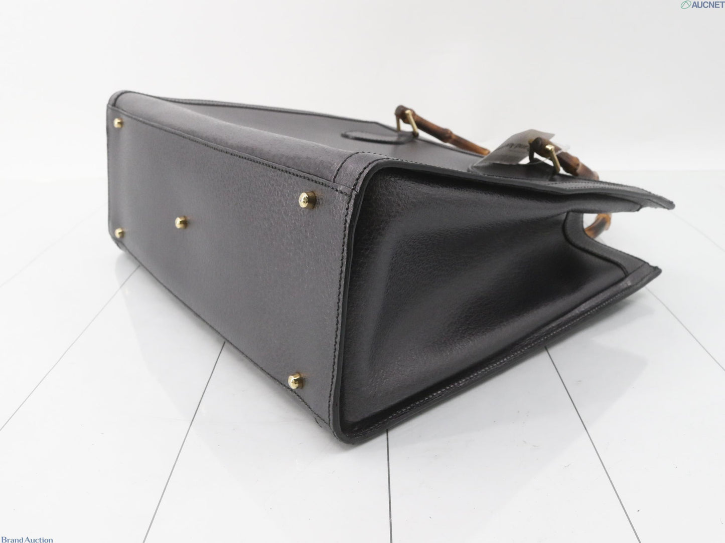 Gucci Diana black leather tote bag with bamboo handle