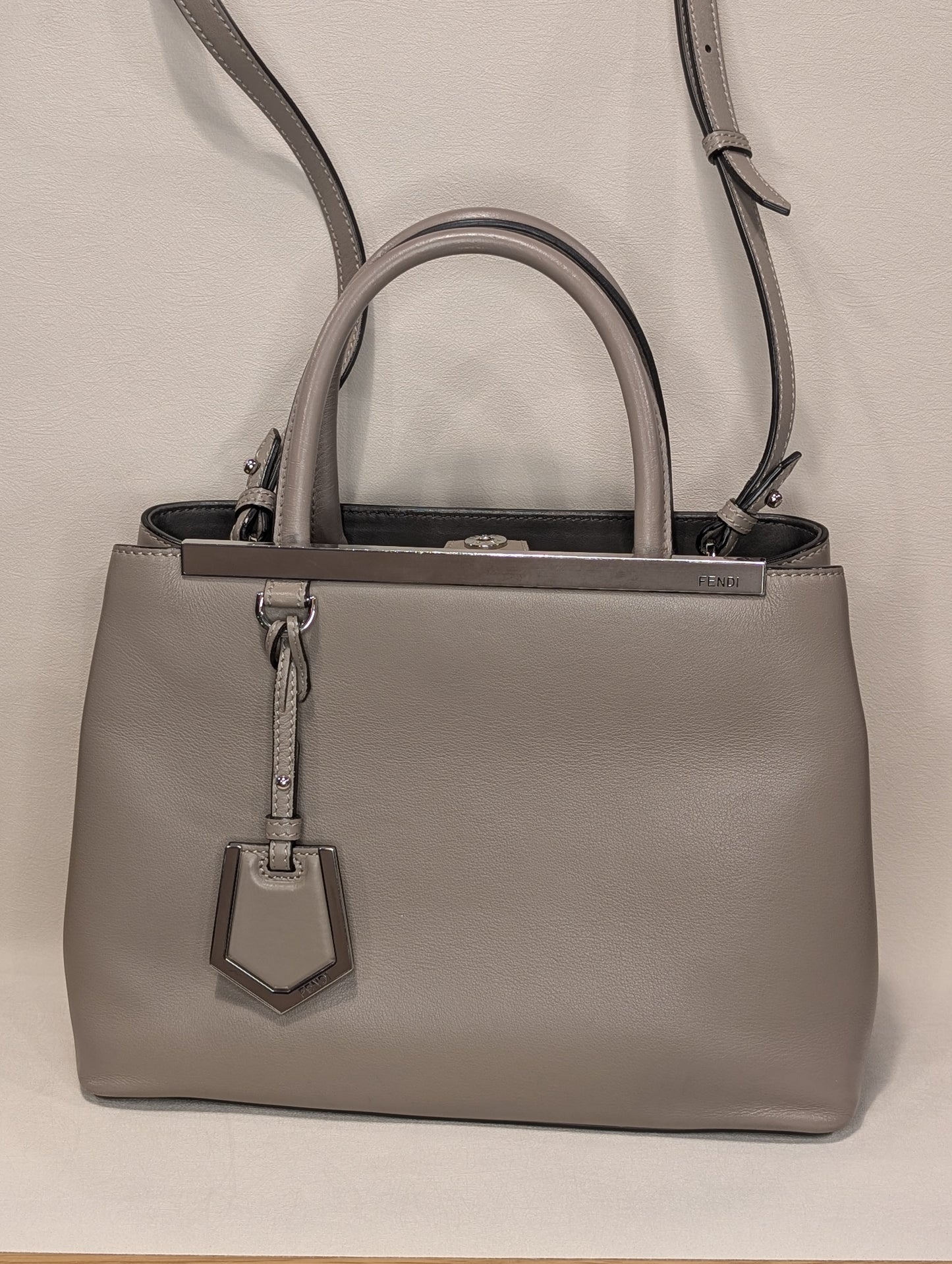 FENDI Vitello Dolce Century Petite 2Jours Tote Carbone Grey