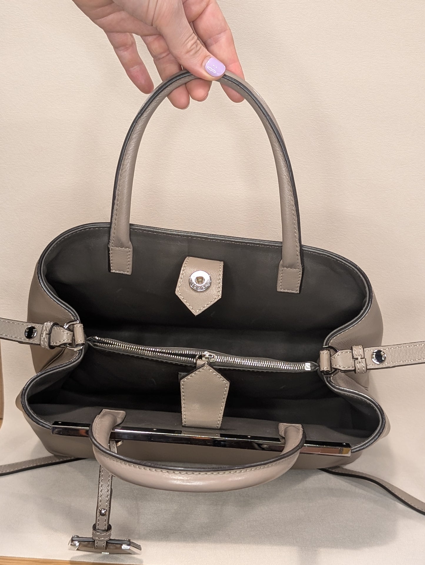 FENDI Vitello Dolce Century Petite 2Jours Tote Carbone Grey