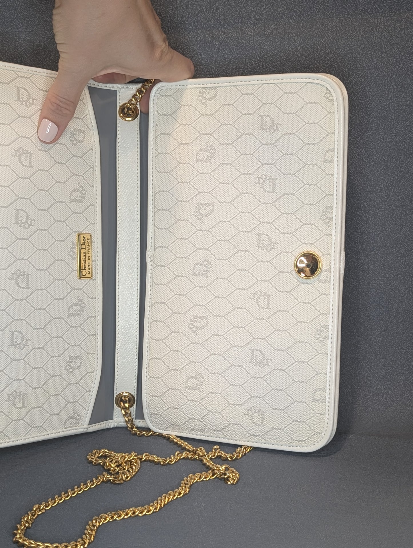 Dior white and gold WoC shoulder bag
