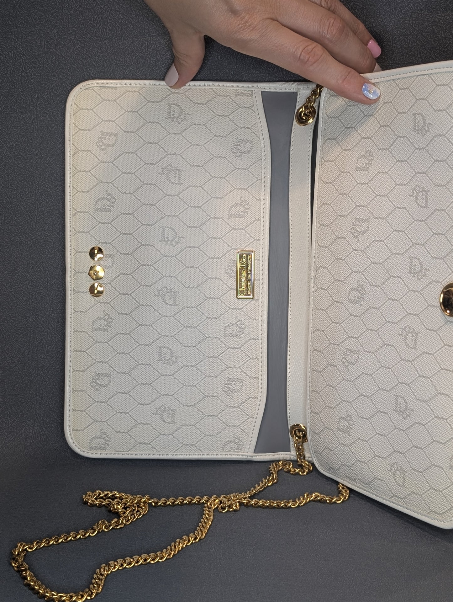 Dior white and gold WoC shoulder bag