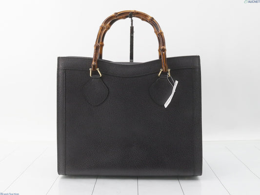 Gucci Diana black leather tote bag with bamboo handle