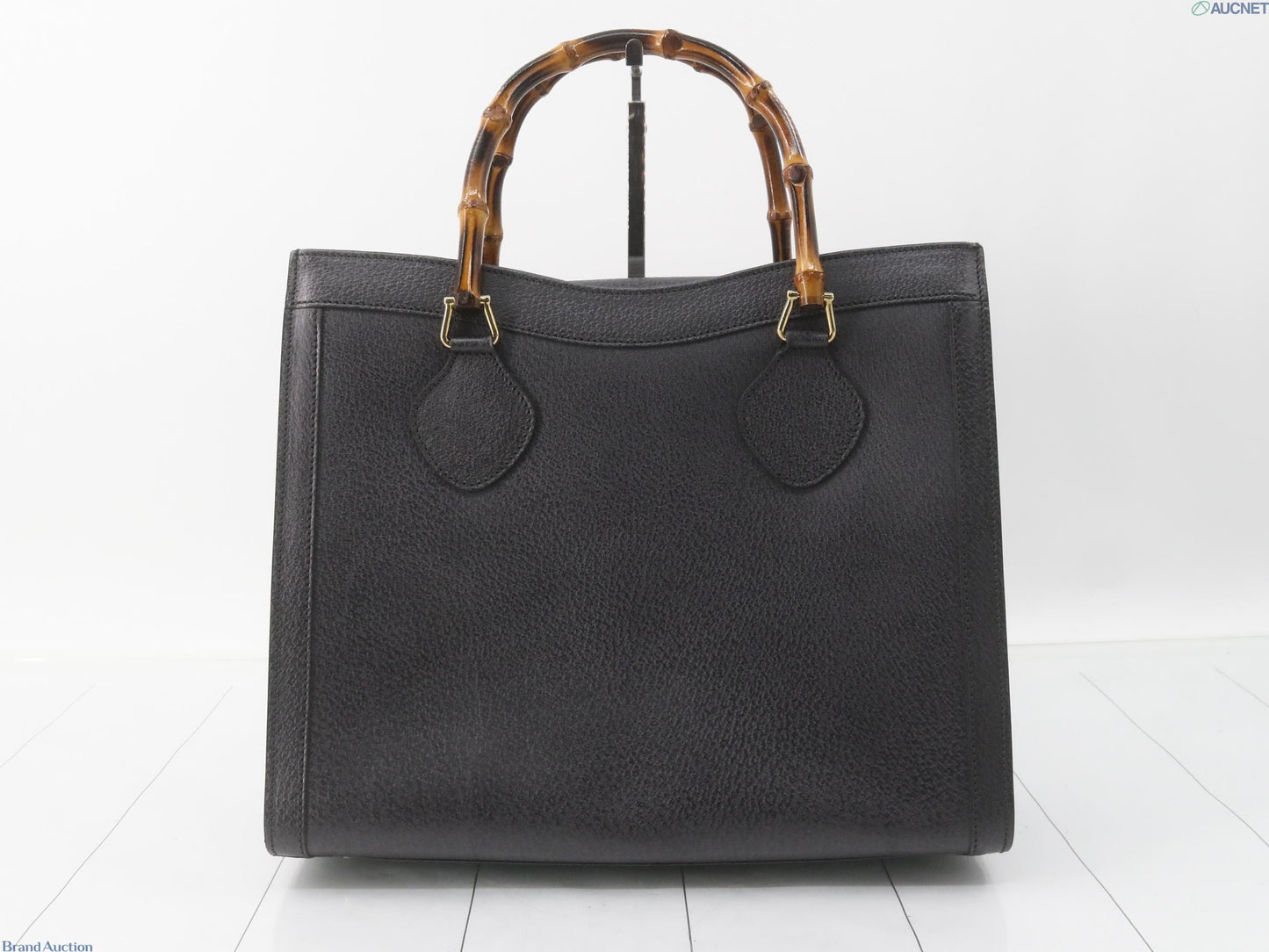 Gucci Diana black leather tote bag with bamboo handle