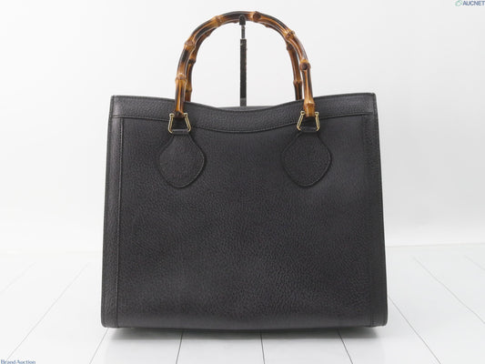 Gucci Diana black leather tote bag with bamboo handle