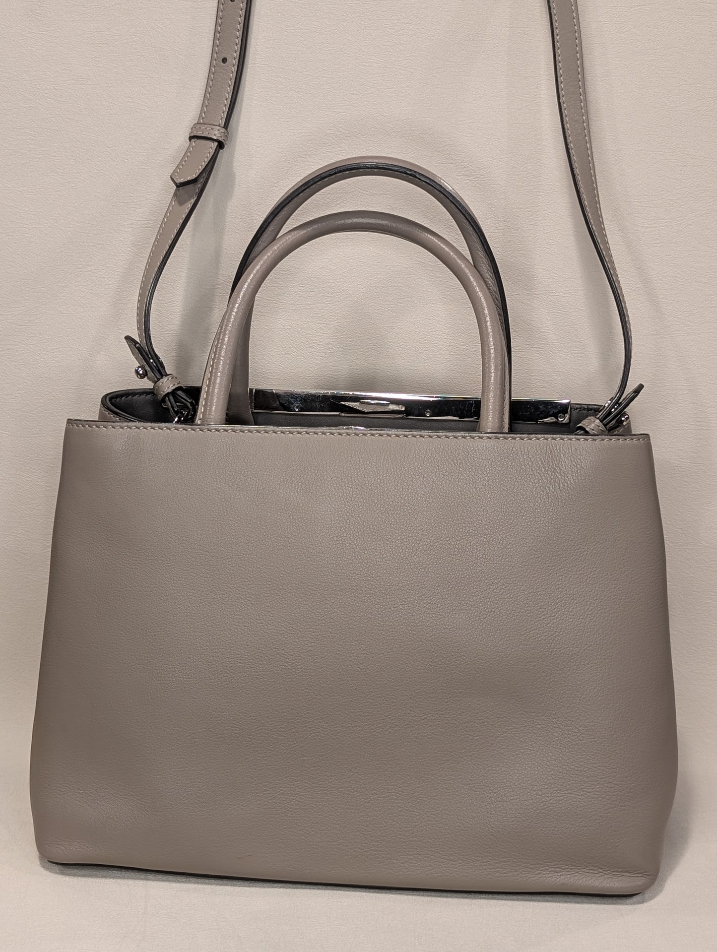 FENDI Vitello Dolce Century Petite 2Jours Tote Carbone Grey