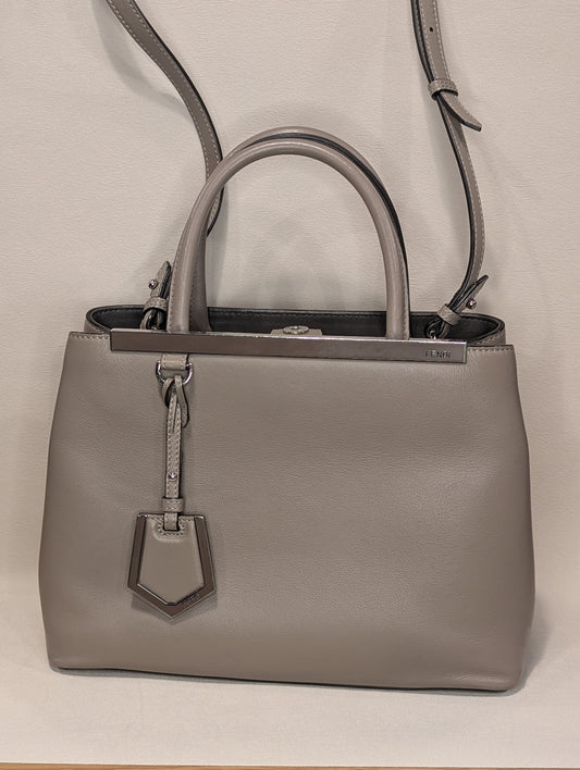 FENDI Vitello Dolce Century Petite 2Jours Tote Carbone Grey