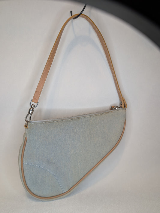 Dior Mini Saddle Pouch, Denim And Leather