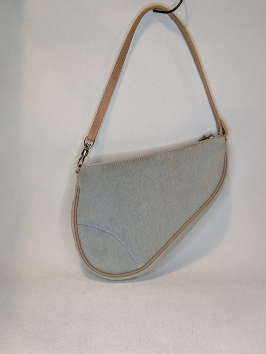 Dior Mini Saddle Pouch, Denim And Leather