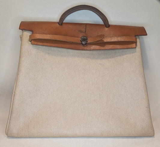 Hermes Herbag 39 Toile & Vache Herbag 39 Handbag White Brown