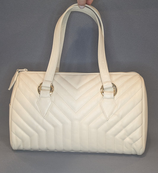 Saint Laurent YSL White Vintage Loulou Boston Shoulder Bag Gold Hardware