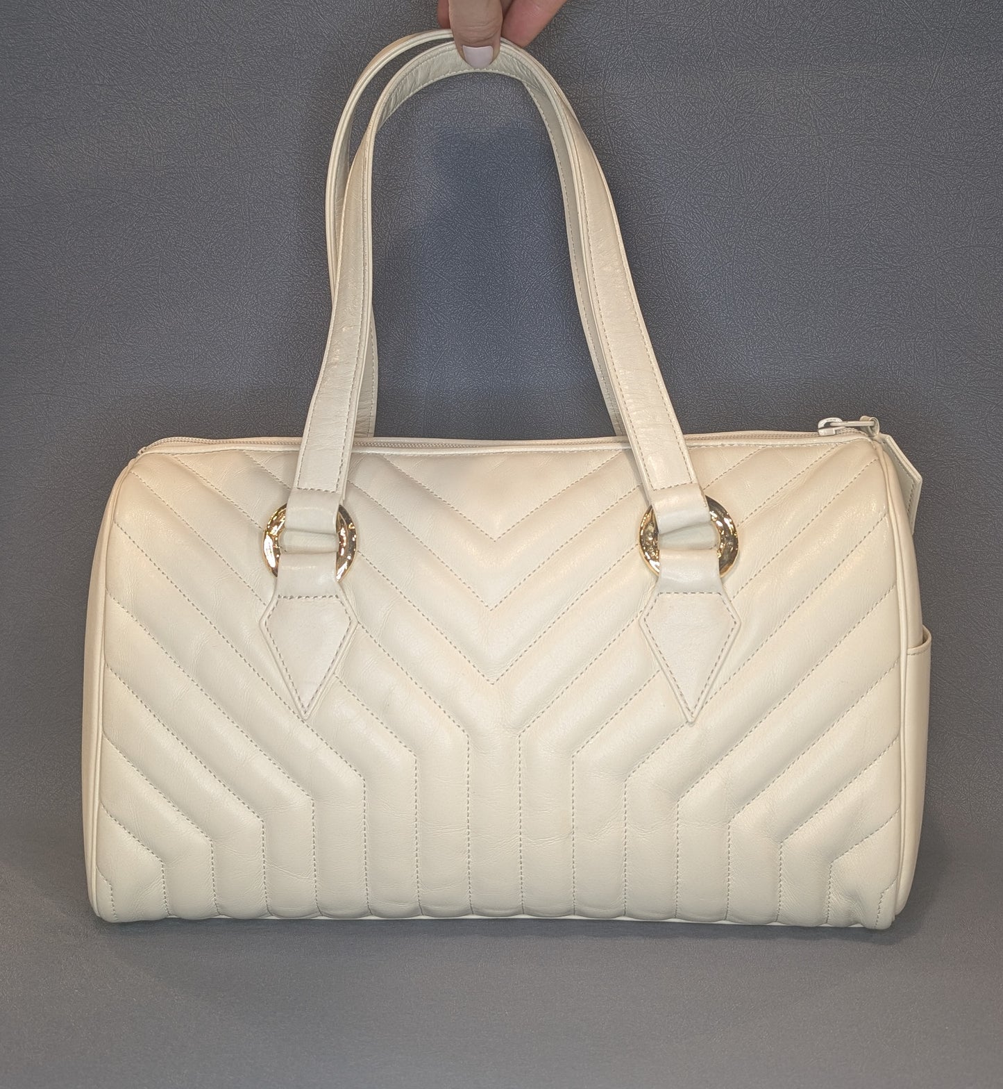 Saint Laurent YSL White Vintage Loulou Boston Shoulder Bag Gold Hardware