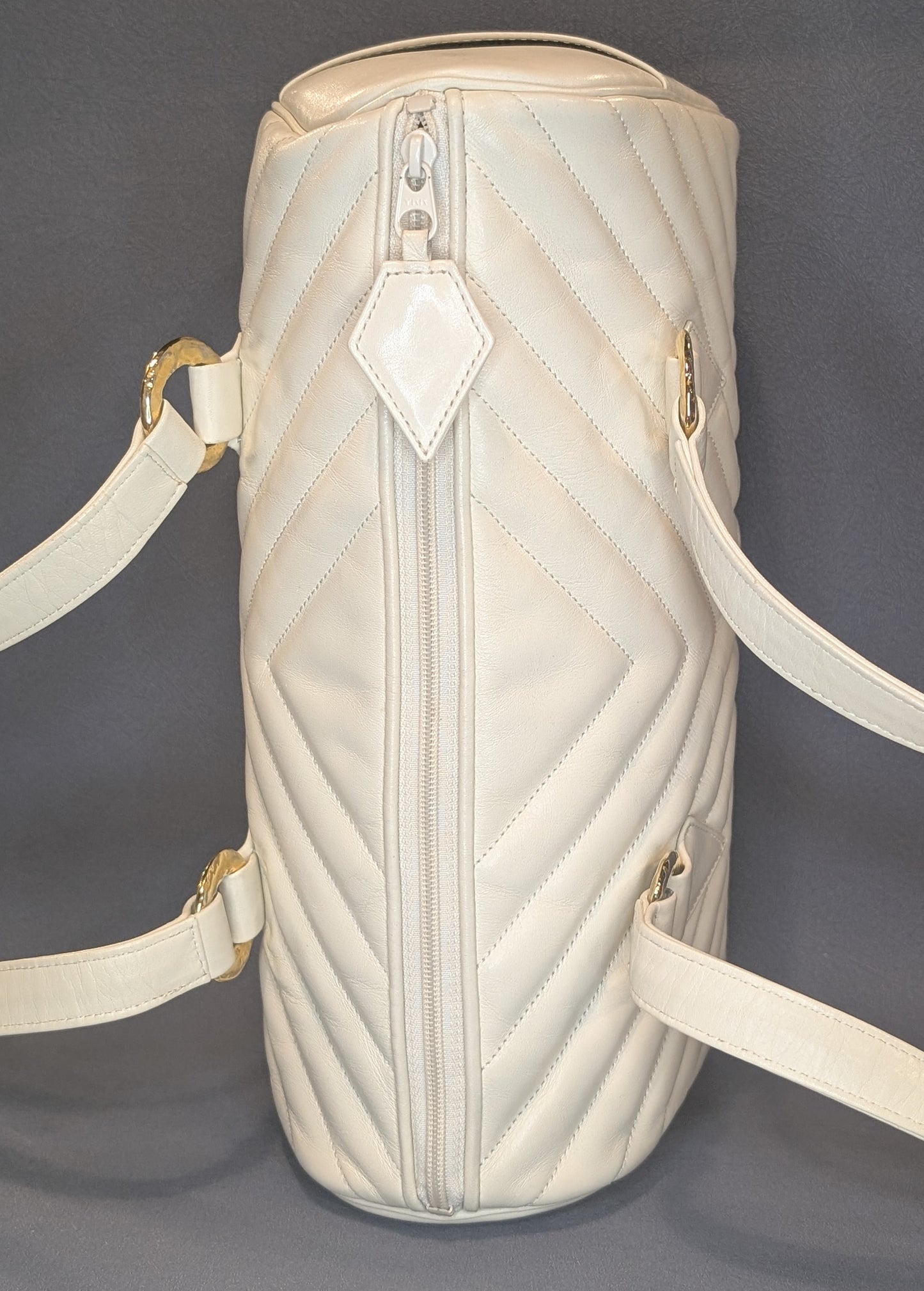 Saint Laurent YSL White Vintage Loulou Boston Shoulder Bag Gold Hardware