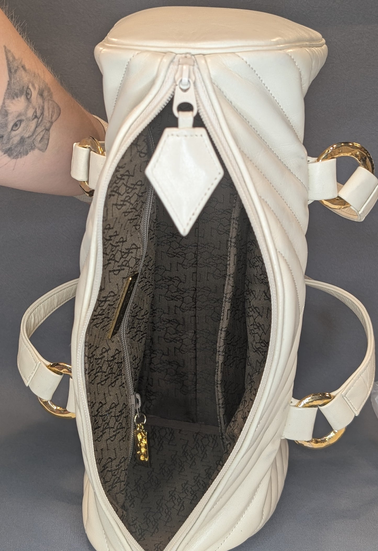 Saint Laurent YSL White Vintage Loulou Boston Shoulder Bag Gold Hardware